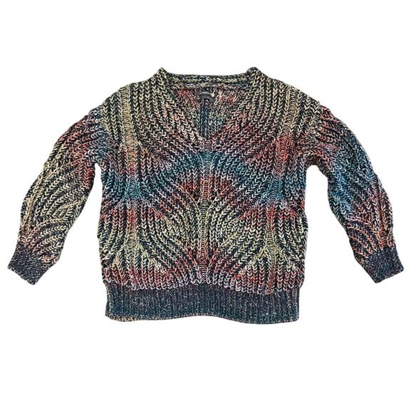 Anthropologie Chroma Chunky Knit Sweater XS Multicolor Rainbow Tinted V-Neck - Picture 3 of 12